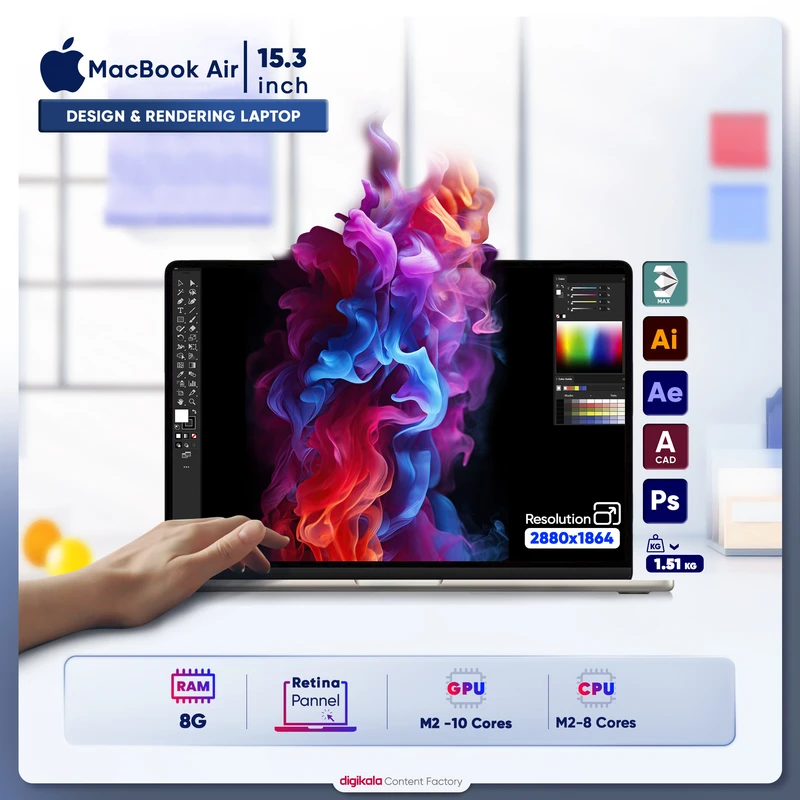 لپ تاپ 15.3 اینچی اپل مدل MacBook Air MQKP3 2023 LLA-M2-8GB RAM-256GB SSD-کارکرده